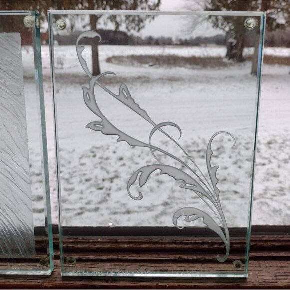 Glass Art Design Minneapolis MN Signed Floral Stucco Engraved (3) Glass Wall Art - Picture 2 of 13